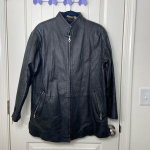 Vintage Newport News men’s black genuine leather collar zip pocket jacket coat S